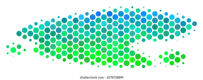 Halftone circle Puddle pictogram. Icon in green and blue color tints on a white background. Vector collage of puddle icon created of round pixels.