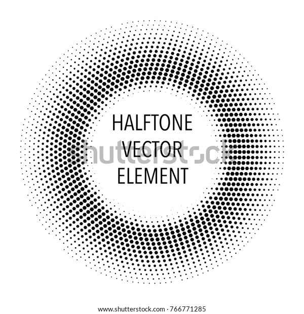 Halftone circle Round border with black abstract\
random dots, icon logo, emblem design element for technology,\
medical, treatment, cosmetic. Vector frame using halftone circle\
dots raster texture.