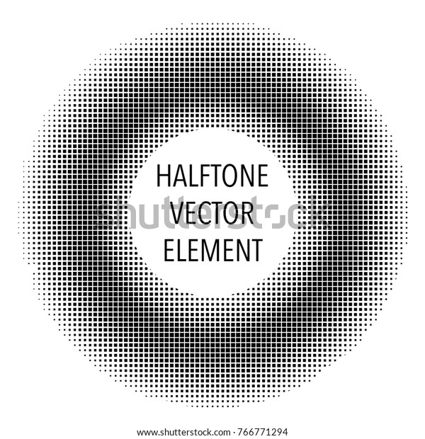 Halftone circle Round border with black abstract\
random dots, icon logo, emblem design element for technology,\
medical, treatment, cosmetic. Vector frame using halftone circle\
dots raster texture.