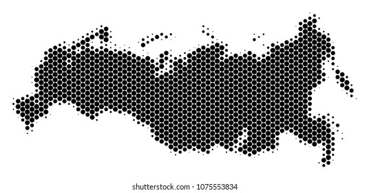 Halftone circle Russia Map. Vector geographical map on a white background. Vector composition of Russia Map combined of circle spots.