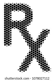 Halftone circle Rx Medical Symbol icon. Pictogram on a white background. Vector collage of rx medical symbol icon organized of round spots.