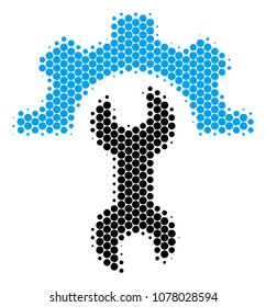 Halftone circle Service Tools icon. Pictogram on a white background. Vector pattern of service tools icon constructed of round spots.