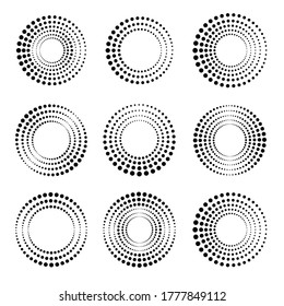 Halftone circle set. Dotted circular shapes collection. Round frame with dots