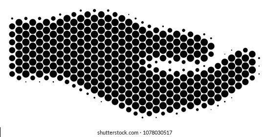 Halftone circle Share Hand icon. Pictogram on a white background. Vector concept of share hand icon created of round spots.