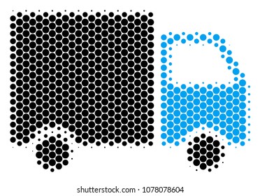 Halftone circle Shipment Van icon. Pictogram on a white background. Vector collage of shipment van icon done of sphere elements.