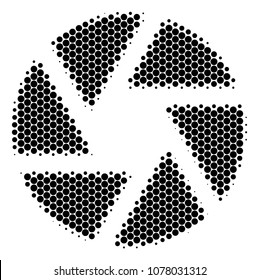 Halftone circle Shutter icon. Pictogram on a white background. Vector concept of shutter icon organized of sphere pixels.