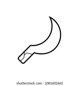 Halftone circle Sickle icon. Icon in green and blue color tinges on a white background. Raster concept of sickle icon created of circle dots.
