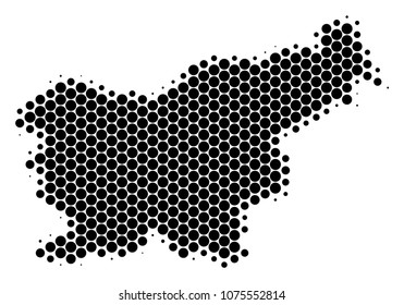 Halftone circle Slovenia Map. Vector geographic map on a white background. Vector collage of Slovenia Map done of sphere spots.