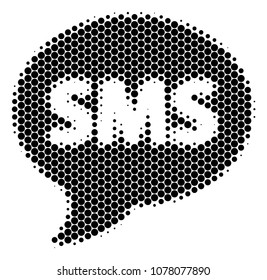 Halftone circle SMS icon. Pictogram on a white background. Vector pattern of sms icon done of round items.