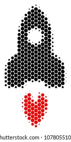 Halftone circle Space Rocket icon. Pictogram on a white background. Vector pattern of space rocket icon constructed of spheric spots.