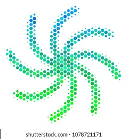 Halftone circle Spiral Galaxy icon. Pictogram in green and blue shades on a white background. Vector concept of spiral galaxy icon done of sphere spots.