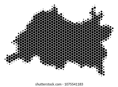 Halftone circle Tatarstan Map. Vector geographical map on a white background. Vector pattern of Tatarstan Map made of circle dots.
