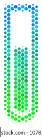 Halftone circle Test Tube icon. Icon in green and blue color tinges on a white background. Vector pattern of test tube icon constructed of round items.