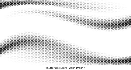 Halftone Circle Triangle Grid. Halftone Triangle Round Border Random Raster Texture.