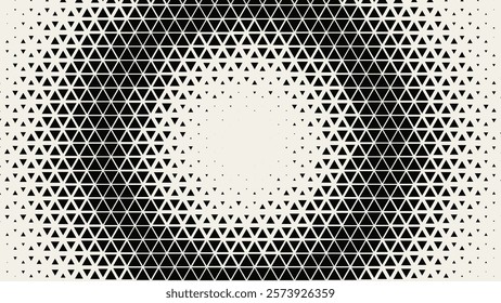 Halftone Circle Triangular Grid. Round Border Random Halftone Triangles Raster Texture. Half Tone Circular Pattern. Vector Illustration.