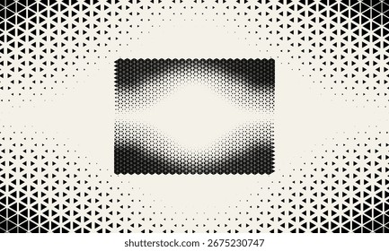 Halftone Circle Triangular Grid. Round Border Random Halftone Triangles Raster Texture. Half Tone Circular Pattern. Vector
