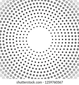 Halftone circle vector frame with black abstract random dots, logo emblem design element for technology, medical, treatment, cosmetic. Round border Icon using halftone circle dots raster texture.