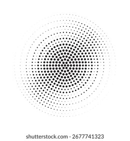 Halftone circle vector frame with black abstract random dots, logo emblem design element for technology, medical, treatment, cosmetic. Round border Icon using halftone circle dots raster texture.