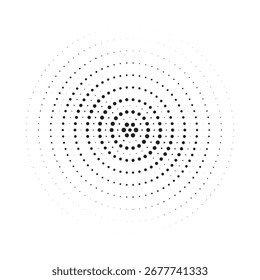 Halftone circle vector frame with black abstract random dots, logo emblem design element for technology, medical, treatment, cosmetic. Round border Icon using halftone circle dots raster texture.