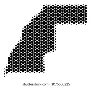 Halftone circle Western Sahara Map. Vector geographic map on a white background. Vector mosaic of Western Sahara Map designed of sphere items.