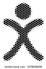 Halftone circle X Generation Boy icon. Pictogram on a white background. Vector mosaic of x generation boy icon made of round elements.