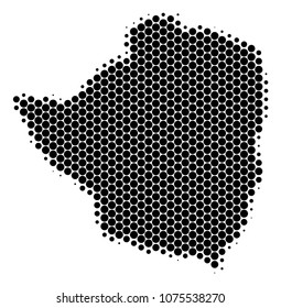 Halftone circle Zimbabwe Map. Vector geographic map on a white background. Vector collage of Zimbabwe Map made of round items.