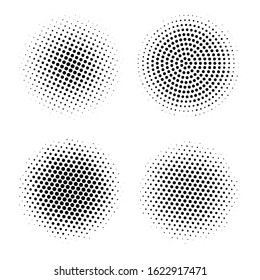 Halftone circles. Abstract vector dotted round patterns. Halftone explosion effect