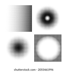 Halftone circles, halftone dot pattern texture set on white background, Vector format