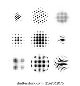 Halftone circles, halftone dot pattern texture set on white background, Vector format