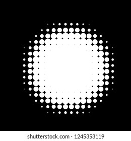 Halftone circles, halftone dots pattern, vector. White dots on black background. Monochrome half-tone. Circle halftone Dots, Fine Radial Gradient For Your Design.