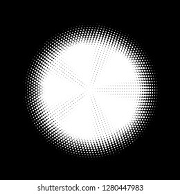 Halftone circles, halftone dots pattern, vector. White dots on black background. Monochrome half-tone. Circle halftone Dots, Fine Radial Gradient For Your Design.