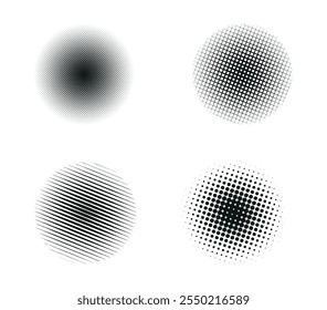 Círculos semitonos, patrón de puntos semitonos, Vector, grunge. Puntos blancos sobre fondo negro. Medio tono monocromático. Puntos De Medio Tono Círculo, Gradiente Radial Fino Para Su Diseño.