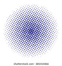 Halftone circles, halftone dots pattern, Vector. Blue Dots On White Background. Monochrome half-tone.