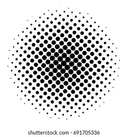 Halftone circles, halftone dots pattern, vector. Black dots on white background. Monochrome half-tone.