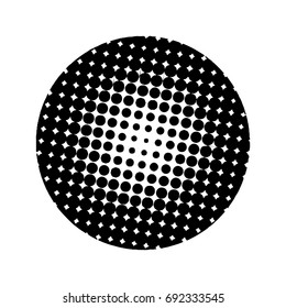 Halftone circles, halftone dots pattern, vector. Black dots on white background. Pop art round elements. Monochrome half-tone.