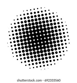 Halftone circles, halftone dots pattern, vector. Black dots on white background. Pop art round elements. Monochrome half-tone.