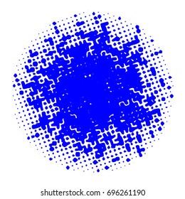 Halftone circles, halftone dots pattern, vector. Blue dots on white background. Monochrome half-tone. Circle halftone Dots, Blue Dotwork Engraving Pattern, Fine Radial Gradient For Your Design.