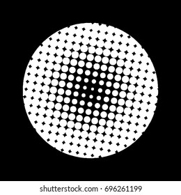 Halftone circles, halftone dots pattern, vector. Black dots on white background. Monochrome half-tone. Circle halftone Dots, Black Dotwork Engraving Pattern, Fine Radial Gradient For Your Design.