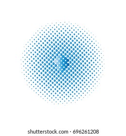 Halftone circles, halftone dots pattern, vector. Blue dots on white background. Monochrome half-tone. Circle halftone Dots, Blue Dotwork Engraving Pattern, Fine Radial Gradient For Your Design.
