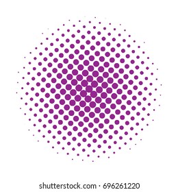 Halftone circles, halftone dots pattern, vector. Purple dots on white background. Monochrome half-tone. Circle halftone Dots, Purple Dotwork Engraving Pattern, Fine Radial Gradient For Your Design.