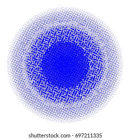 Halftone circles, halftone dots pattern, vector. Blue dots on white background. Monochrome half-tone. Circle halftone Dots, Blue Dotwork Engraving Pattern, Fine Radial Gradient For Your Design.
