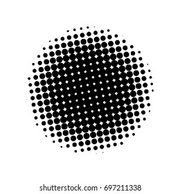 Halftone circles, halftone dots pattern, vector. Black dots on white background. Monochrome half-tone. Circle halftone Dots, Black Dotwork Engraving Pattern, Fine Radial Gradient For Your Design.