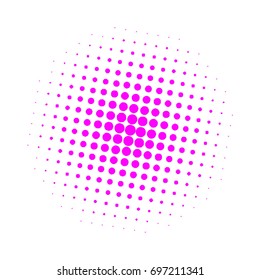 Halftone circles, halftone dots pattern, vector. Pink dots on white background. Monochrome half-tone. Circle halftone Dots, Pink Dotwork Engraving Pattern, Fine Radial Gradient For Your Design.