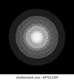 Halftone circles, halftone dots pattern, vector. White dots on white background. Monochrome half-tone. Circle halftone Dots, White Dotwork Engraving Pattern, Fine Radial Gradient For Your Design.