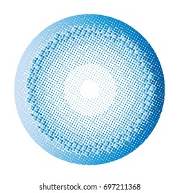 Halftone circles, halftone dots pattern, vector. Blue dots on white background. Monochrome half-tone. Circle halftone Dots, Blue Dotwork Engraving Pattern, Fine Radial Gradient For Your Design.