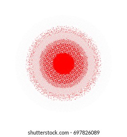 Halftone circles, halftone dots pattern, vector. Red dots on white background. Monochrome half-tone. Circle halftone Dots, Red Dotwork Engraving Pattern, Fine Radial Gradient For Your Design.
