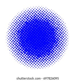 Halftone circles, halftone dots pattern, vector. Blue dots on white background. Monochrome half-tone. Circle halftone Dots, Blue Dotwork Engraving Pattern, Fine Radial Gradient For Your Design.