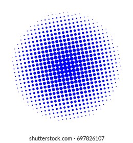 Halftone circles, halftone dots pattern, vector. Blue dots on white background. Monochrome half-tone. Circle halftone Dots, Blue Dotwork Engraving Pattern, Fine Radial Gradient For Your Design.