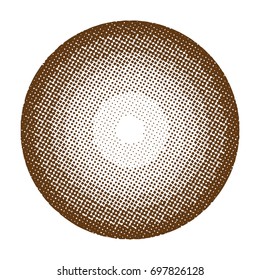 Halftone circles, halftone dots pattern, vector. Brown dots on white background. Monochrome half-tone. Circle halftone Dots, Brown Dotwork Engraving Pattern, Fine Radial Gradient For Your Design.