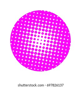 Halftone circles, halftone dots pattern, vector. Pink dots on white background. Monochrome half-tone. Circle halftone Dots, Pink Dotwork Engraving Pattern, Fine Radial Gradient For Your Design.